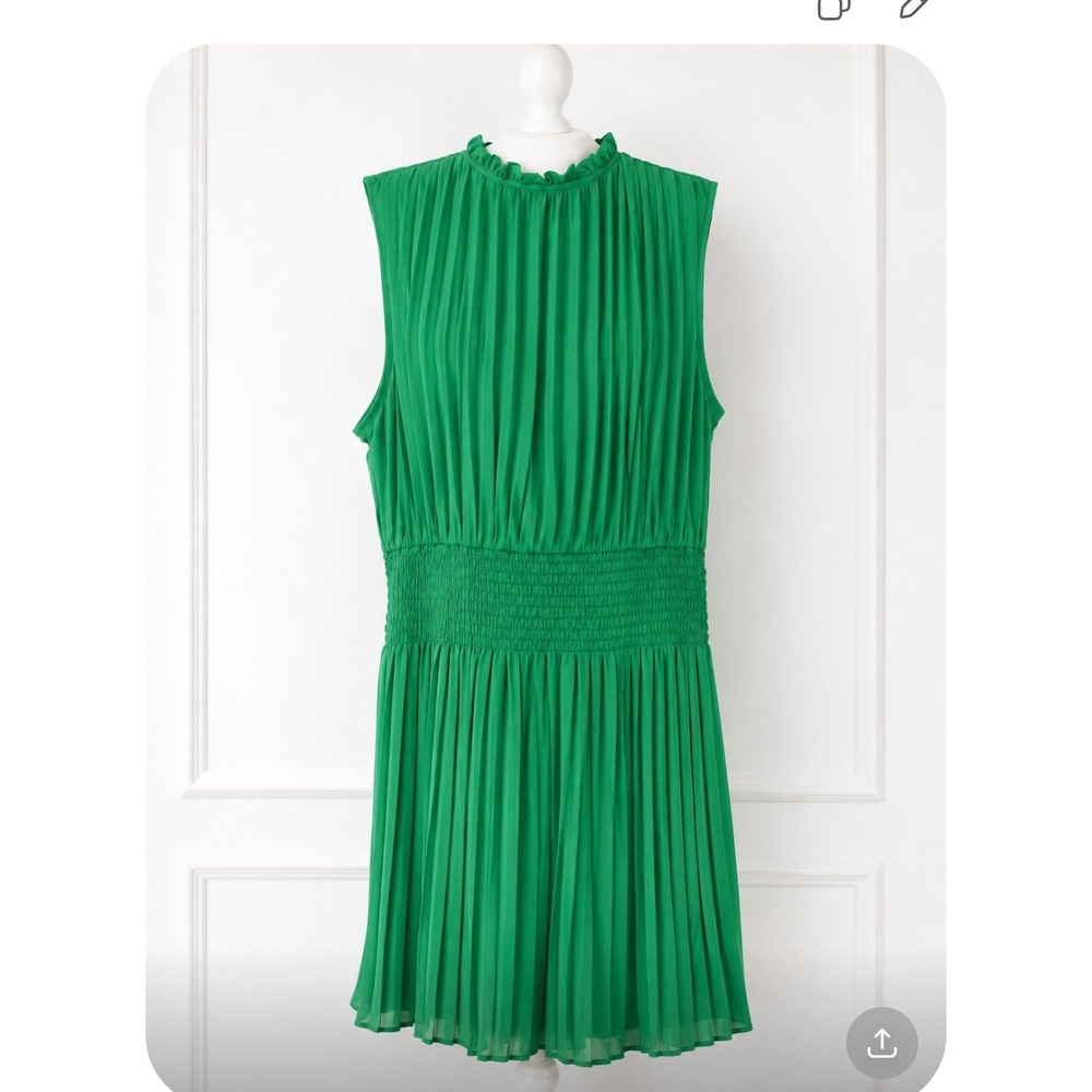 Skies Are Blue Curvy Green Pleated Smocked Waist Midi Dress 3X NWT 198166 - Picture 2 of 7